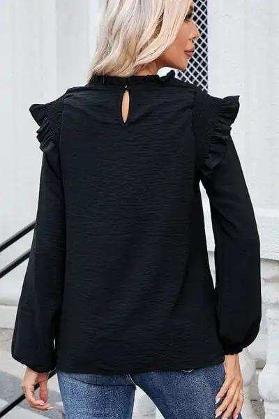 Frill Mock Neck Ruffled Balloon Sleeve Blouse - Trendsi - Flyclothing LLC