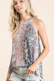 BiBi Snakeskin Print Low Gauge Hacci Knit Halter - Trendsi