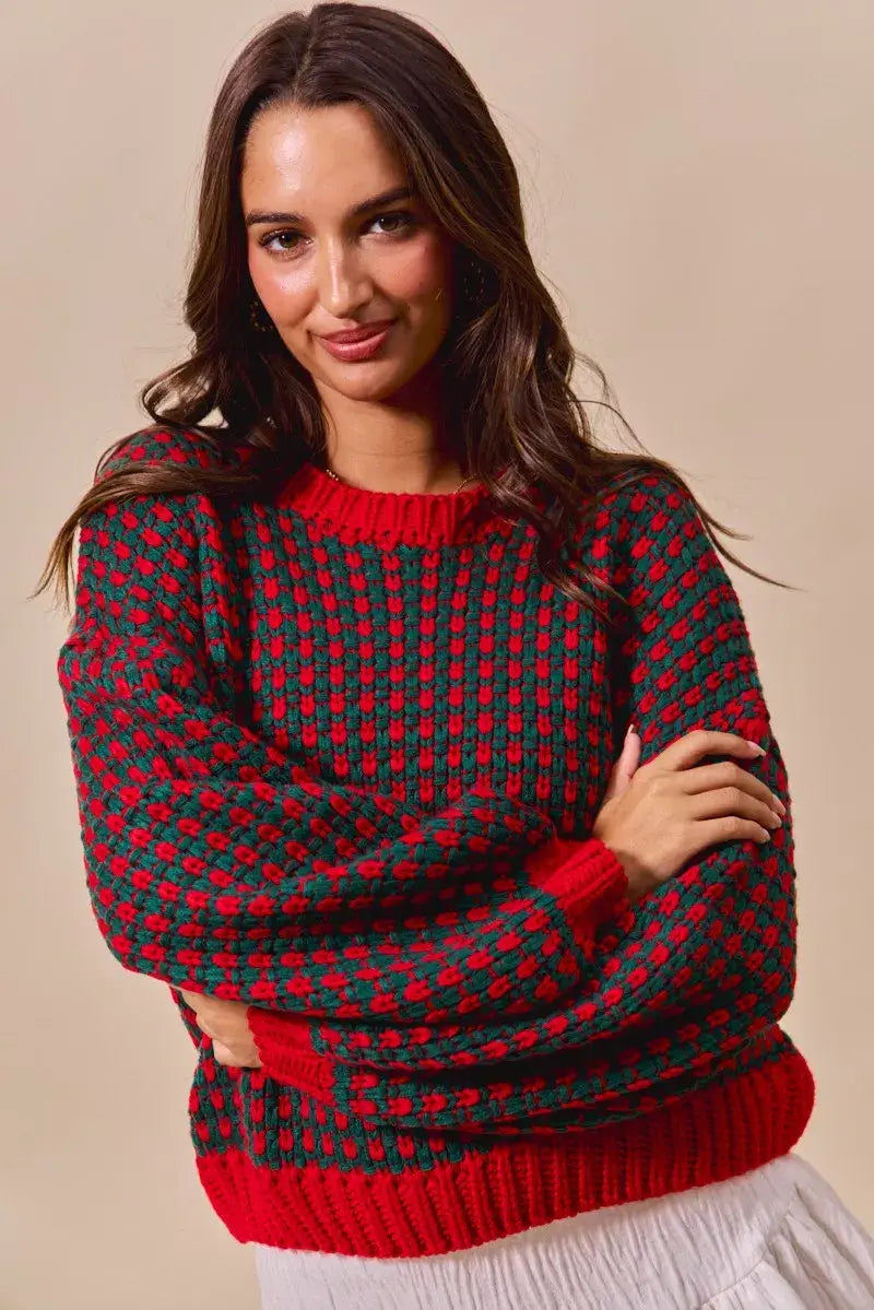 SO ME Textured Two Tone Sweater - Trendsi - Flyclothing LLC