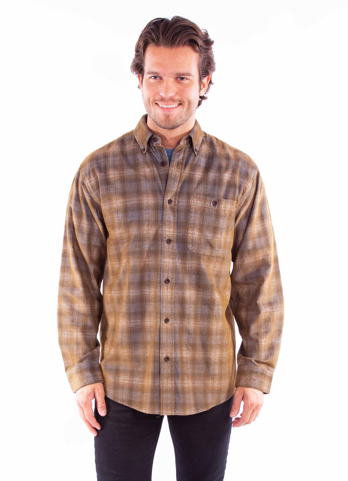 Scully Leather Mens Blue-Brown Flannel Shirt