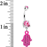 Pink Double Gem Powerful Blessing Pink Hamsa Hand Dangle Belly Ring