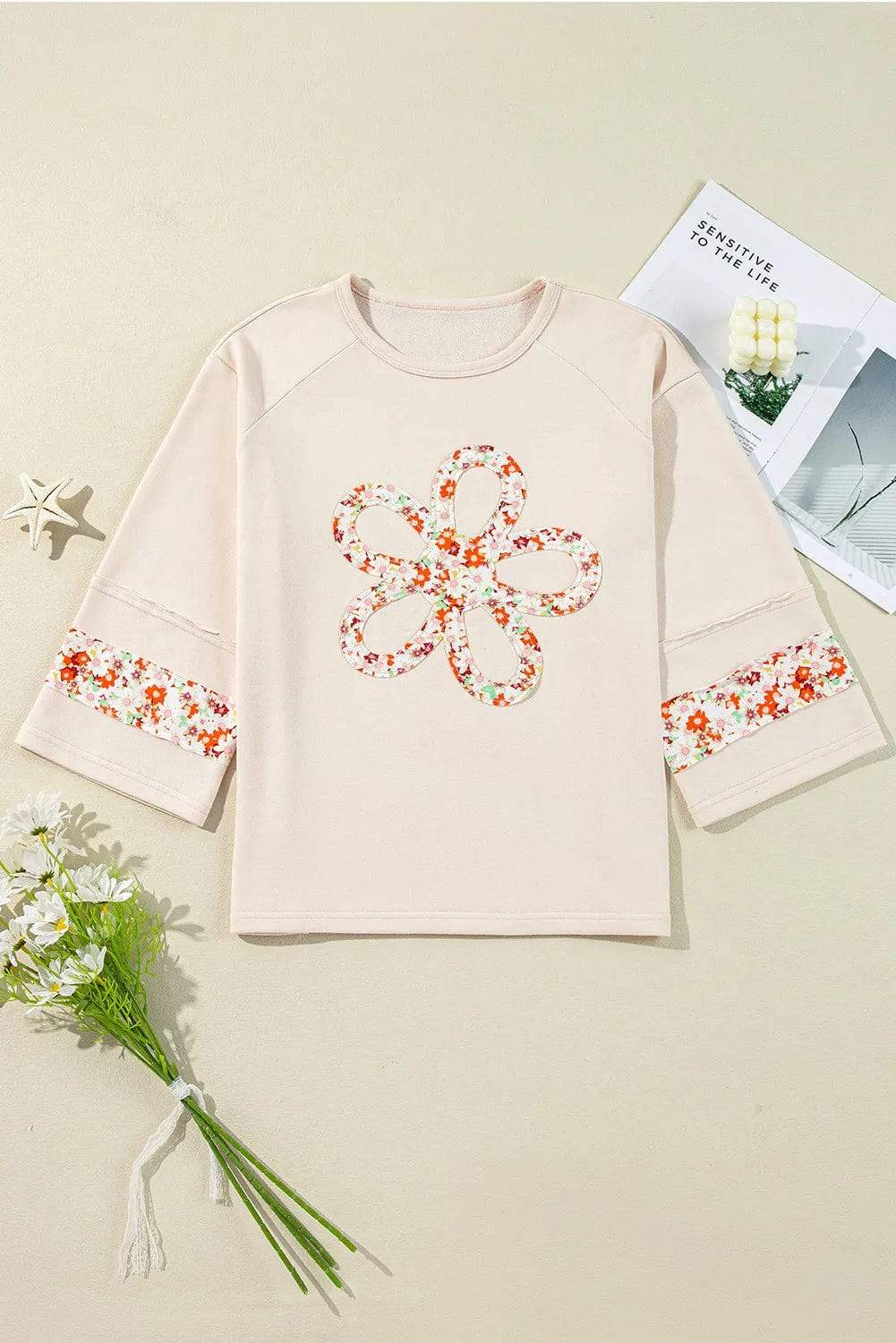 Exposed Seam Slit Floral Round Neck Blouse - Trendsi - Flyclothing LLC