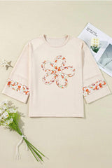 Exposed Seam Slit Floral Round Neck Blouse - Trendsi - Flyclothing LLC