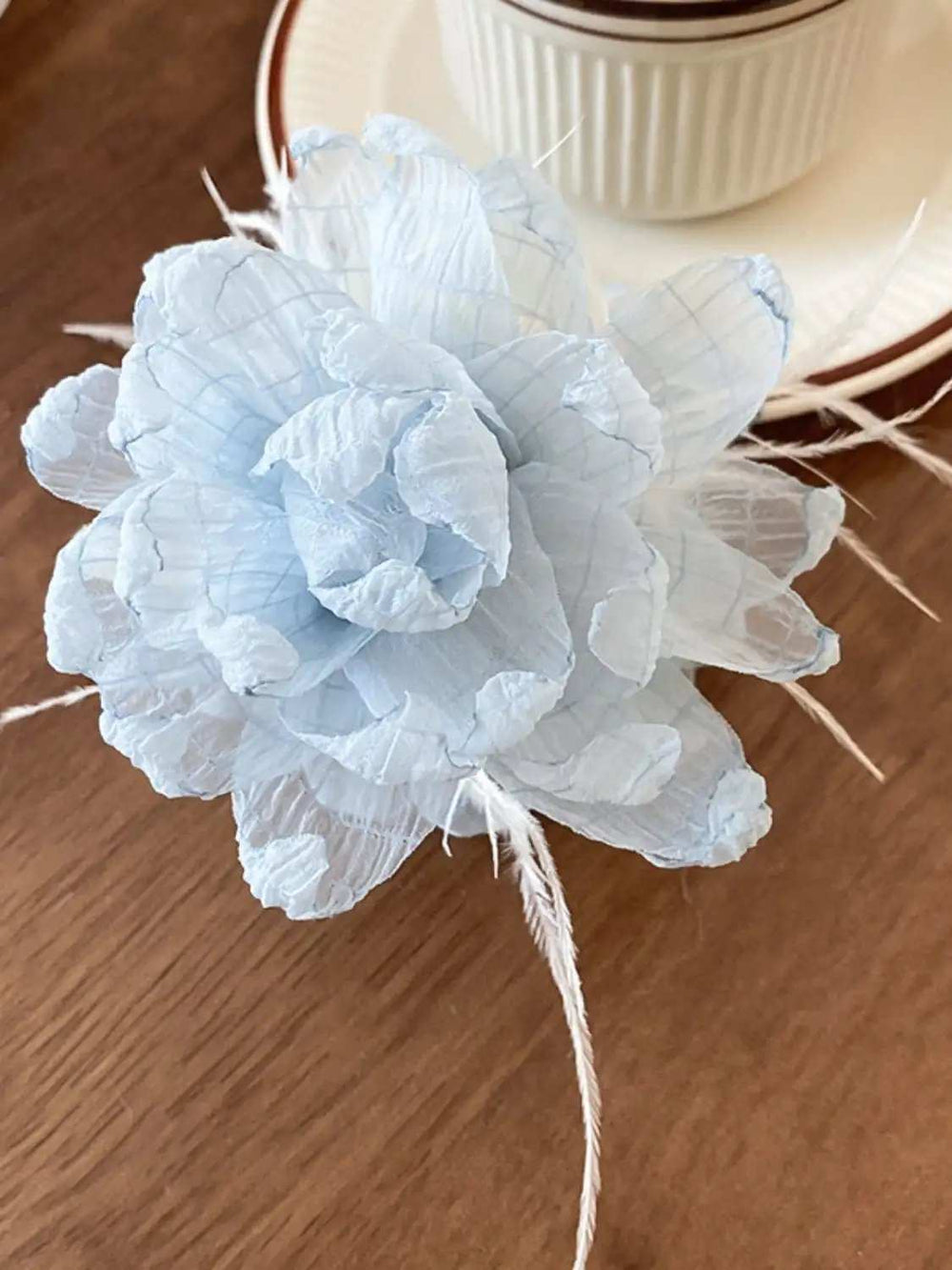 Feather Trim Flower Shape Hair Claw Clip - Trendsi - Flyclothing LLC