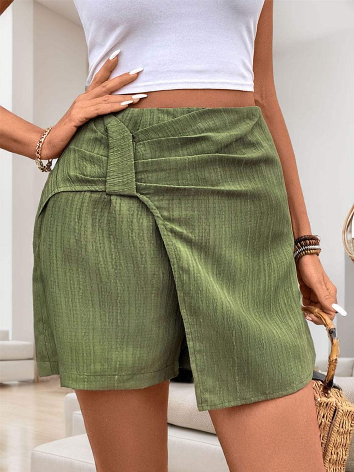 Perfee Ruched High Rise Shorts with Back Zipper - Trendsi - Flyclothing LLC