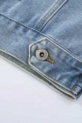 Sequin Fringe Trim Distressed Button Up Denim Jacket - Trendsi - Flyclothing LLC