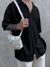 Men's Full Size Lace Half Sleeve Button Down Shirt Plus Size - Trendsi - Flyclothing LLC