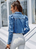 Button Down Raw Hem Cropped Denim Jacket - Trendsi - Flyclothing LLC