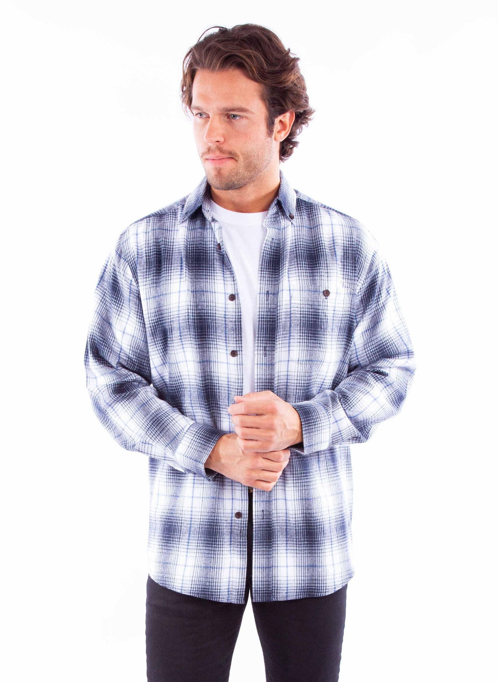 Scully Leather Blue-White Flannel Shirt - Scully Leather