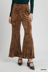 Umgee Velvet Pleated Wide Leg Pants - Trendsi - Flyclothing LLC