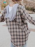 Drawstring Plaid Hooded Long Sleeve Shirt - Trendsi
