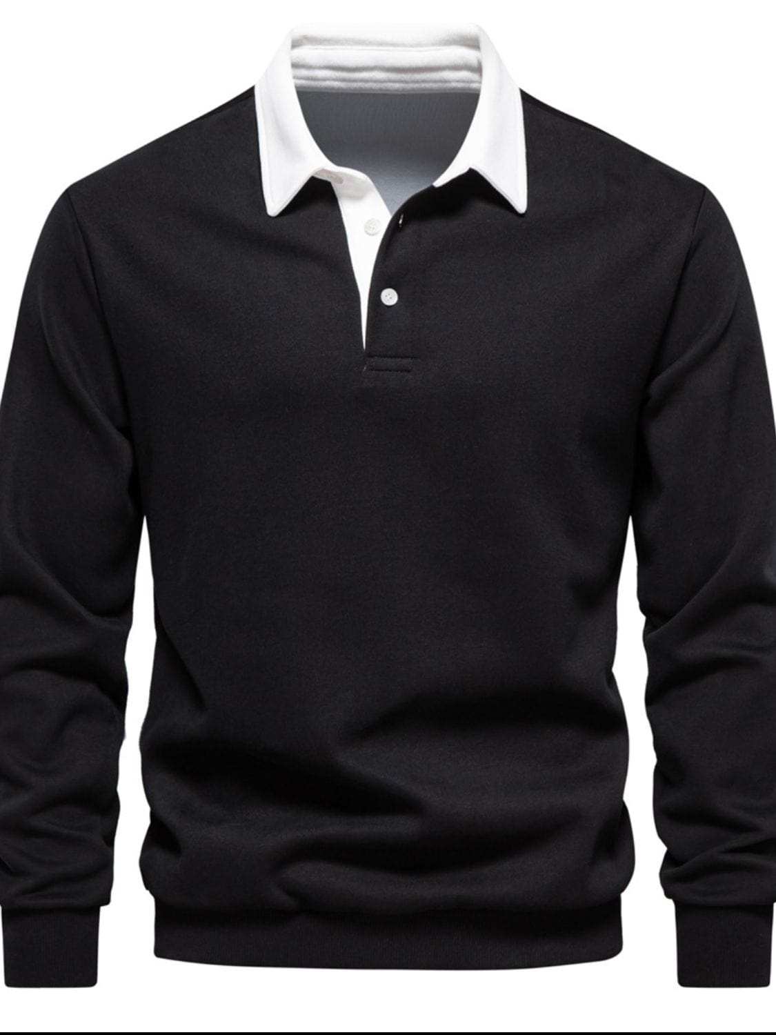 Men's Quarter Button Collared Neck Long Sleeve Polo - Trendsi - Flyclothing LLC
