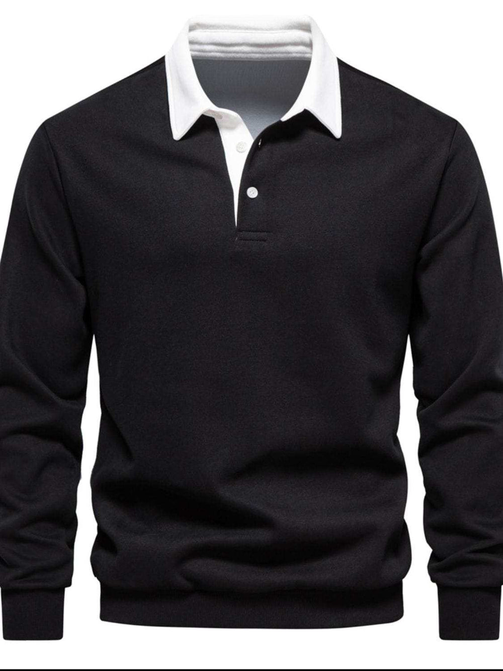 Men's Quarter Button Collared Neck Long Sleeve Polo - Trendsi - Flyclothing LLC