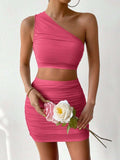 Ruched Single Shoulder Top and Skirt Set - Trendsi - Flyclothing LLC