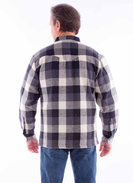 Farthest point black cream basket weave check shirt-jacket - Scully Leather