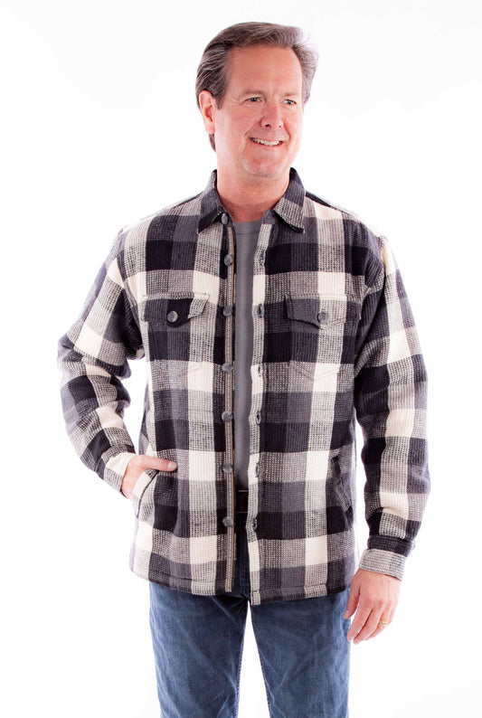 Farthest point black cream basket weave check shirt-jacket - Scully Leather