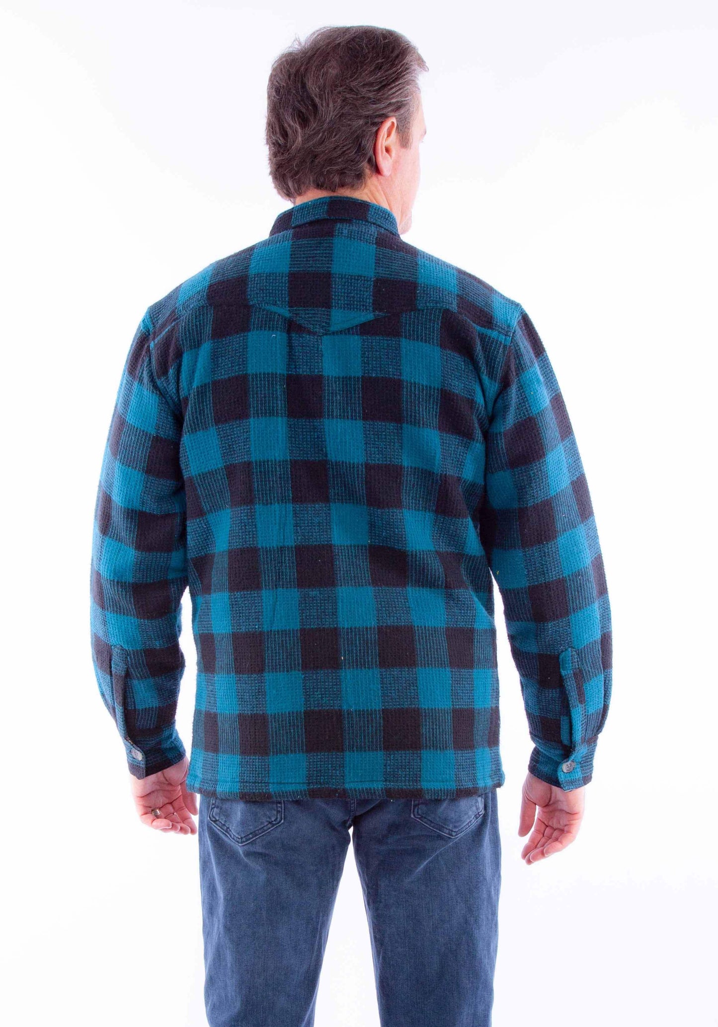 Farthest point black-turquoise basket weave check shirt-jacket - Scully Leather - Flyclothing LLC