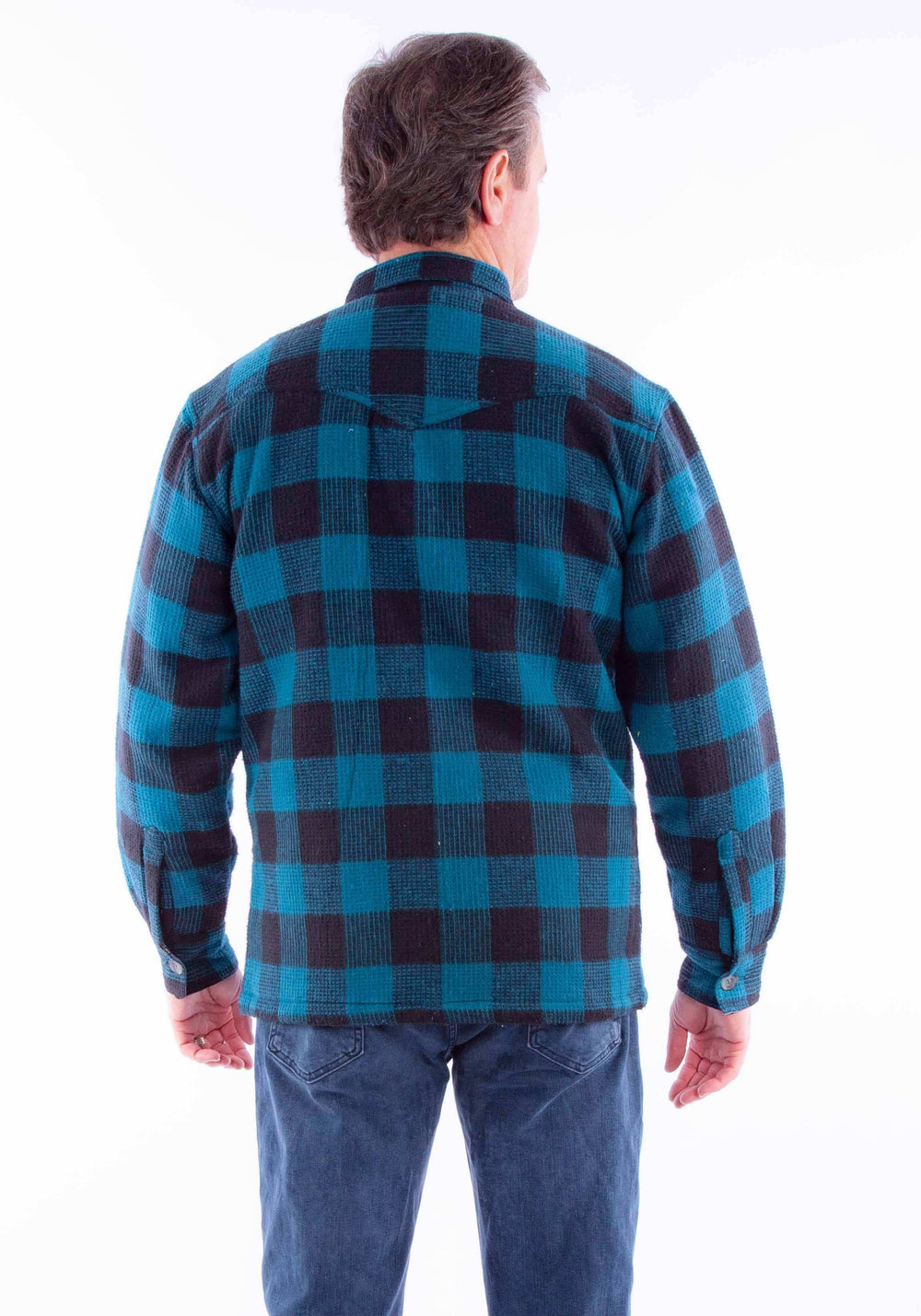 Farthest point black-turquoise basket weave check shirt-jacket - Scully Leather - Flyclothing LLC