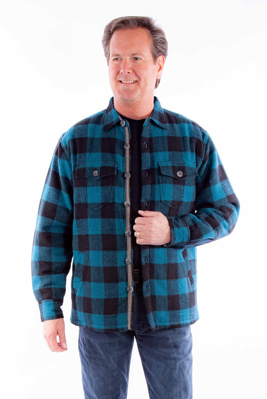 Farthest point black-turquoise basket weave check shirt-jacket - Scully Leather