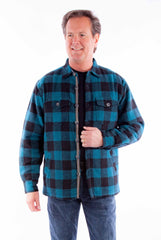 Farthest point black-turquoise basket weave check shirt-jacket - Scully Leather