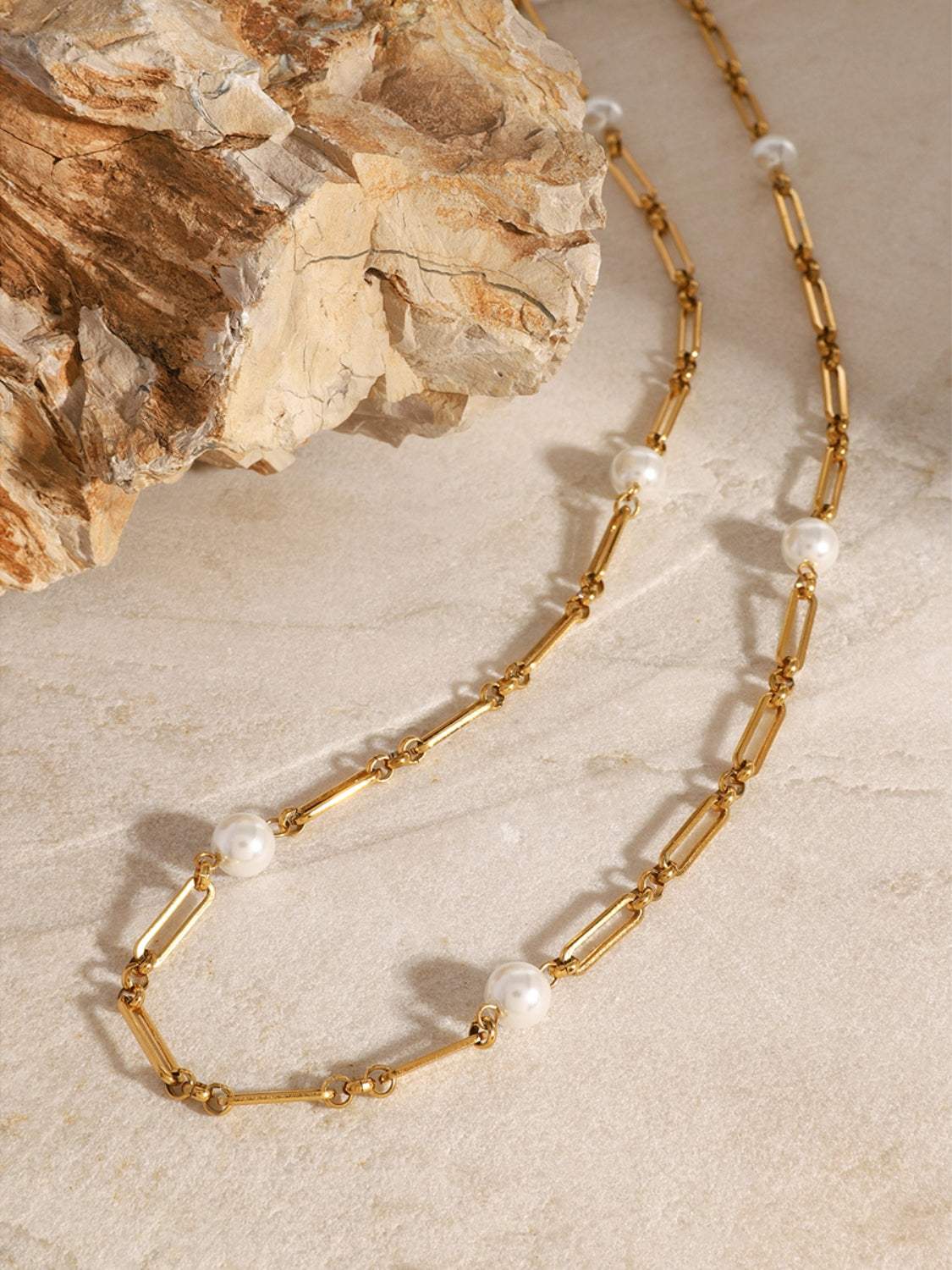 Stainless Steel Pearl Chain Necklace - Trendsi - Flyclothing LLC
