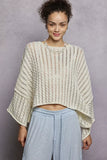 POL Cable-Knit Openwork Round Neck Cropped Sweater - Trendsi - Flyclothing LLC