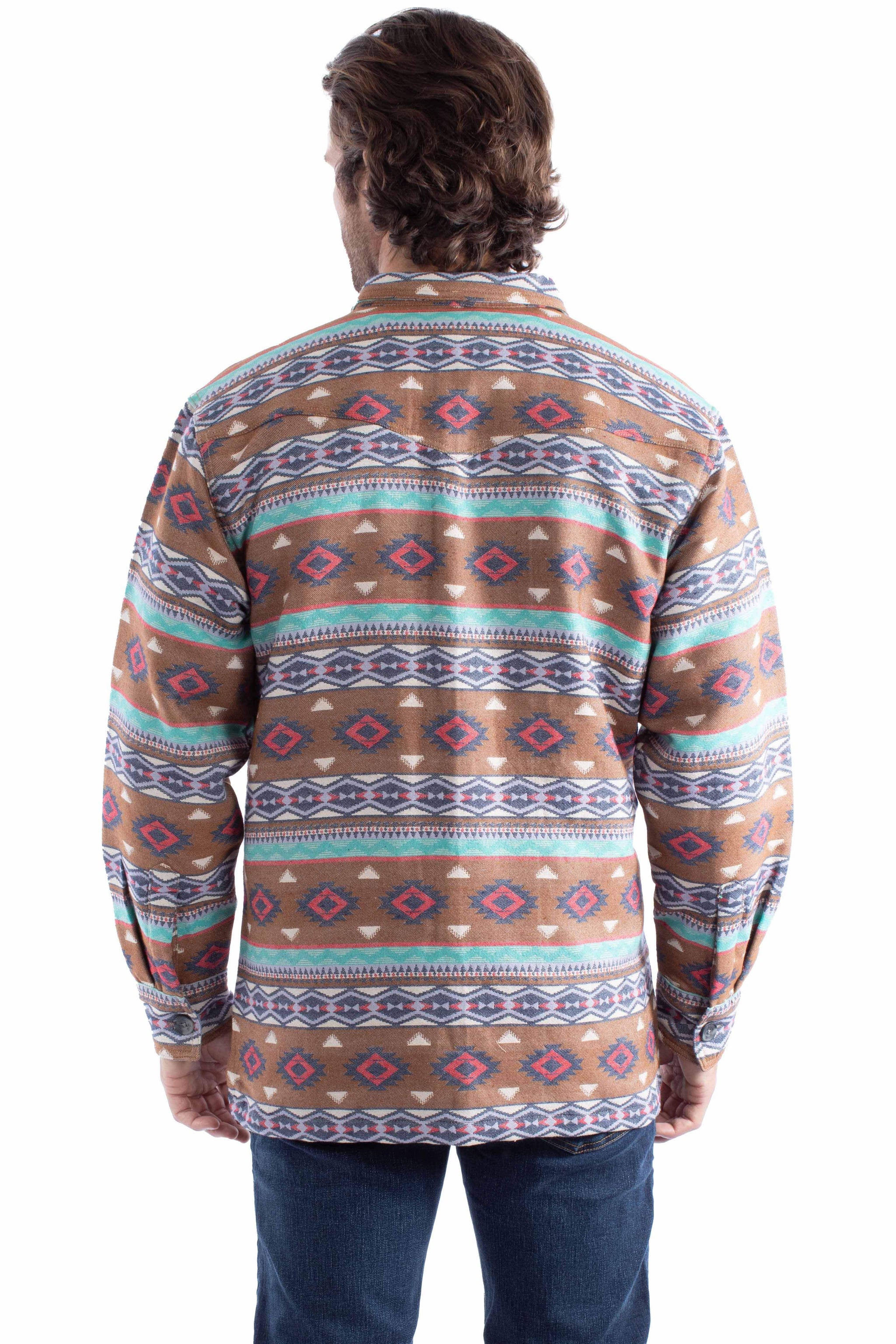 farthest point brown 100% cotton southwest shirt-jacket - Scully Leather - Flyclothing LLC