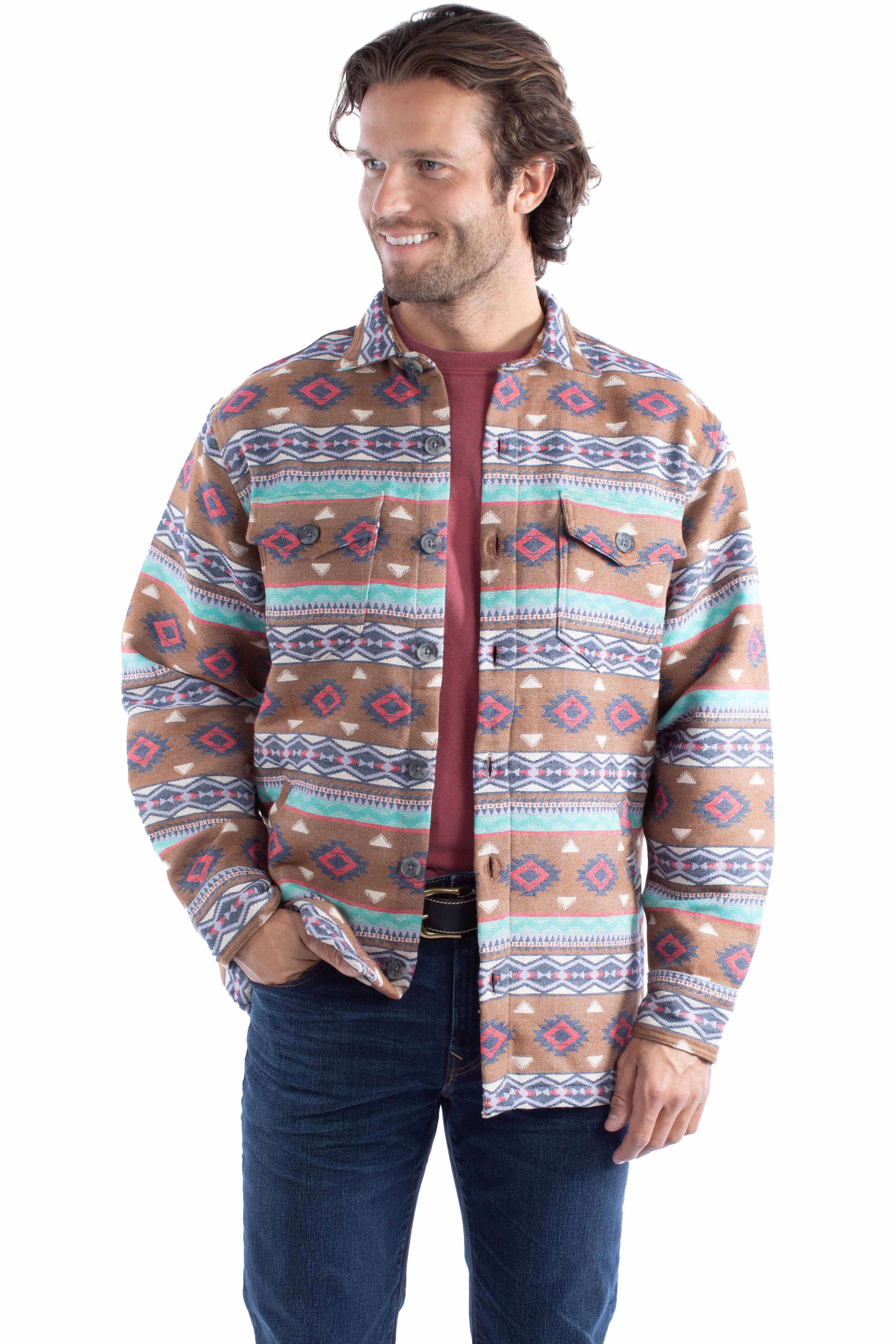 farthest point brown 100% cotton southwest shirt-jacket