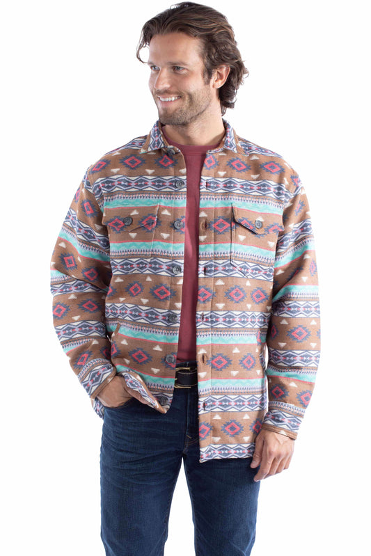 farthest point brown 100% cotton southwest shirt-jacket