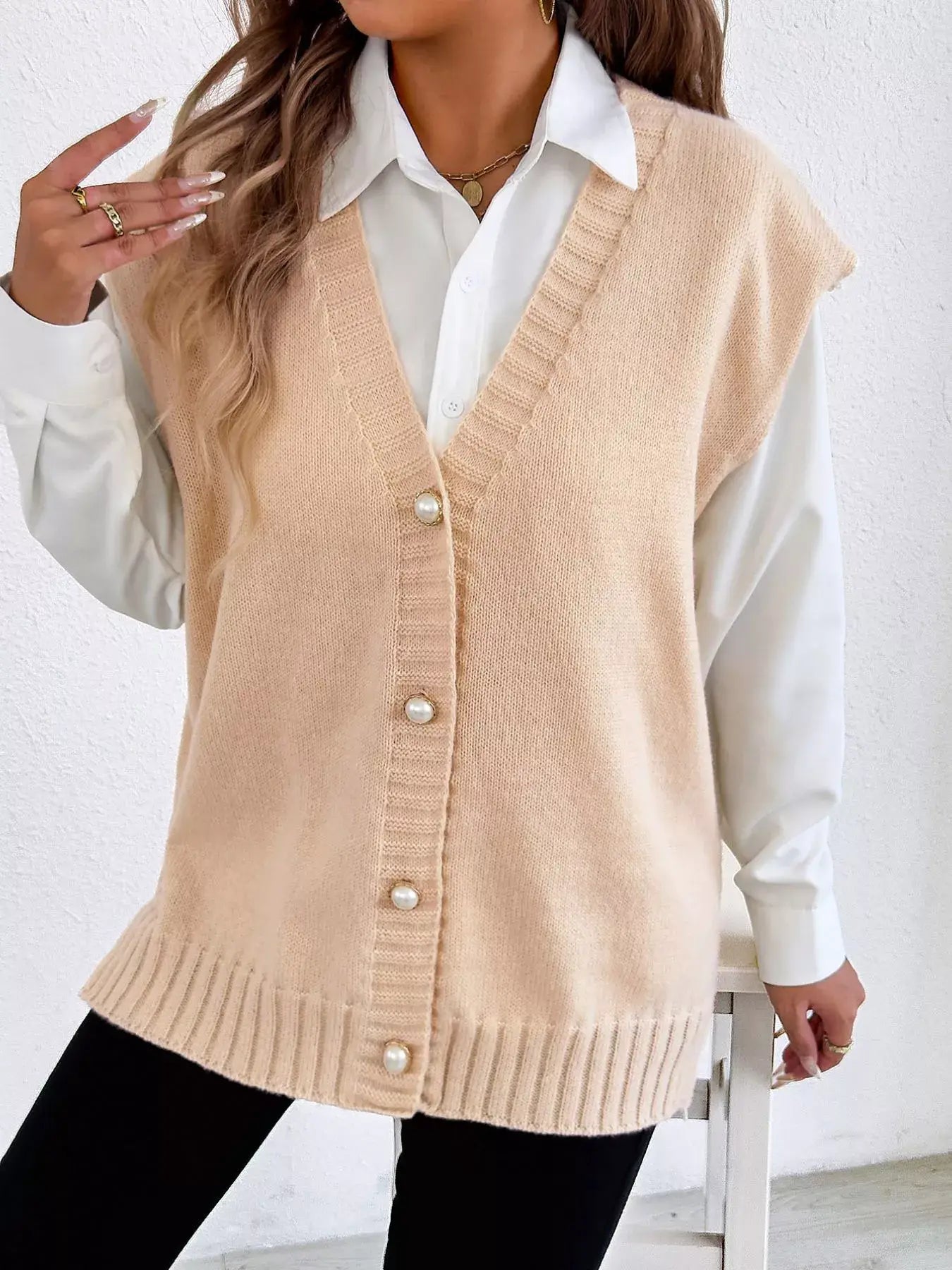 Button-Down Button Up Sweater Vest - Trendsi - Flyclothing LLC