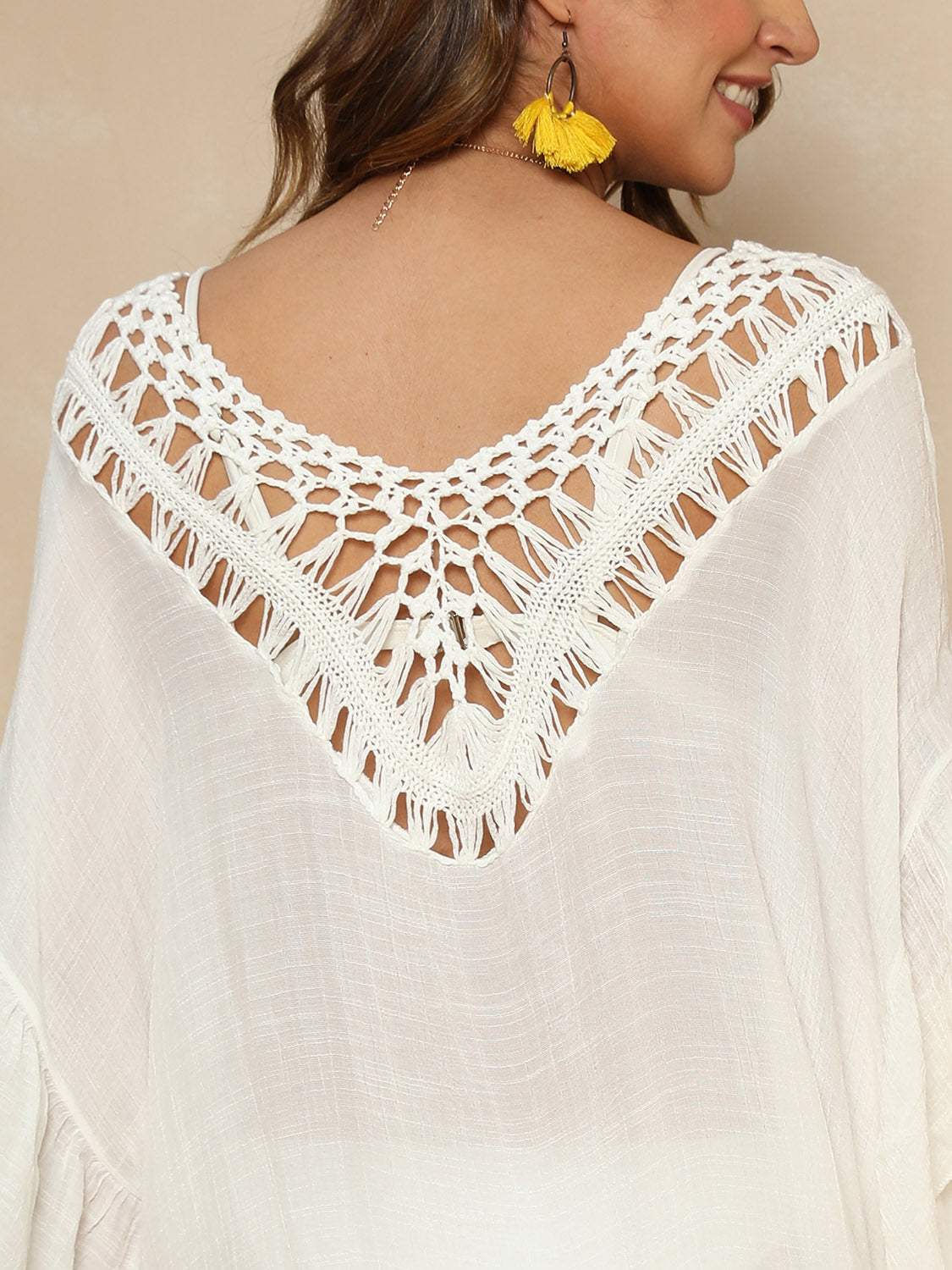 Cutout Ruffled Half Sleeve Cover-Up - Trendsi - Flyclothing LLC