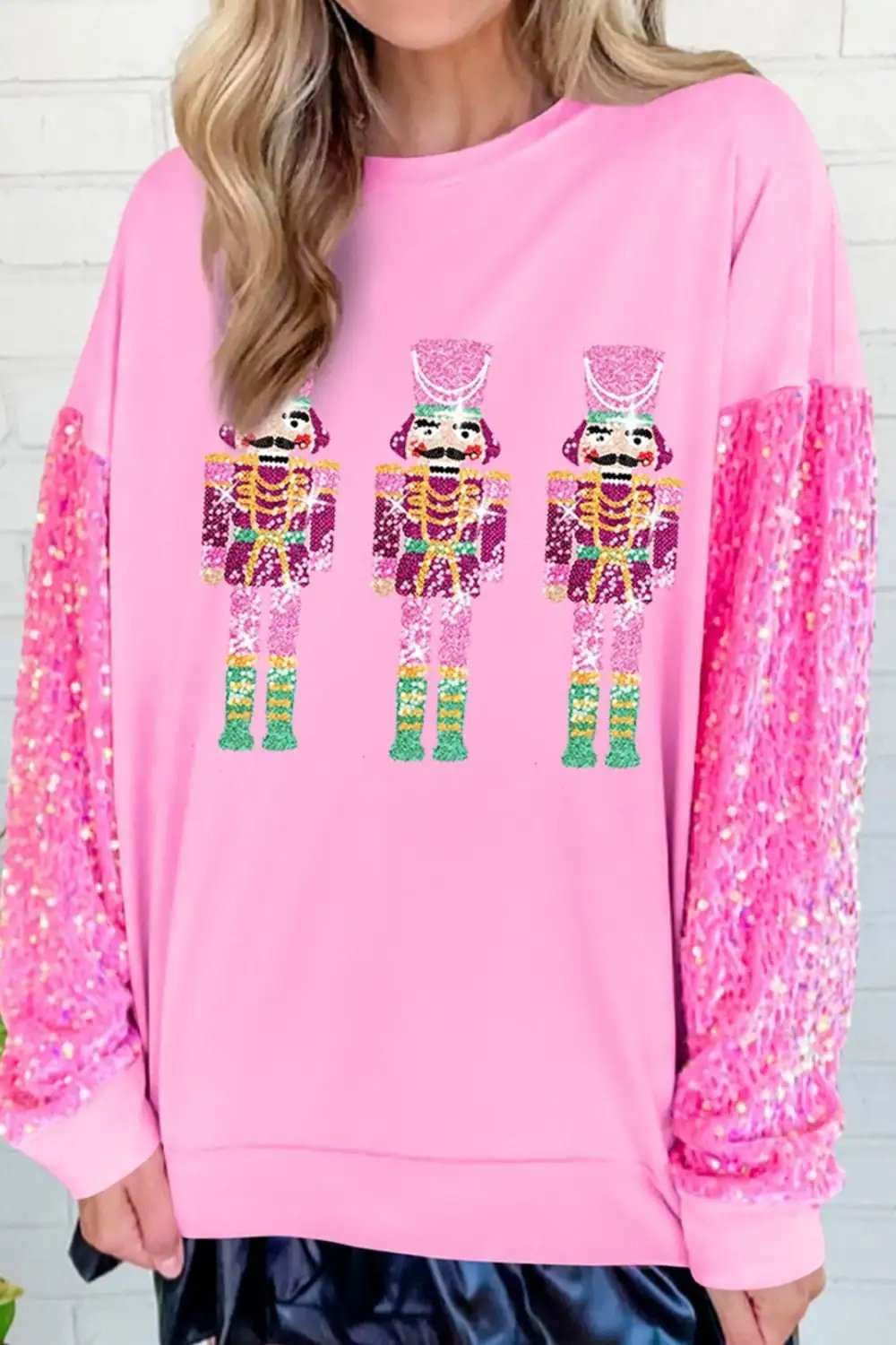 Sequin Nutcracker Dropped Shoulder Sweatshirt - Trendsi - Flyclothing LLC