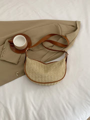 Straw Weave Adjustable Strap Shoulder Bag - Trendsi