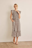 In February Floral Smocked Ruffled Midi Dress - Trendsi - Flyclothing LLC