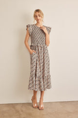 In February Floral Smocked Ruffled Midi Dress - Trendsi