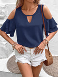 Cold Shoulder Flounce Sleeve Blouse - Trendsi