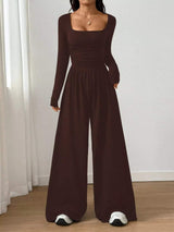 Ruched Square Neck Wide-Leg Jumpsuit - Trendsi - Flyclothing LLC