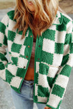Checkered Snap Down Long Sleeve Jacket - Trendsi