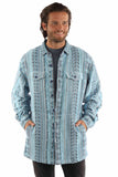farthest point blue 100% cotton heavy jacquard stripe shirt-jacket - Scully Leather