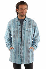farthest point blue 100% cotton heavy jacquard stripe shirt-jacket
