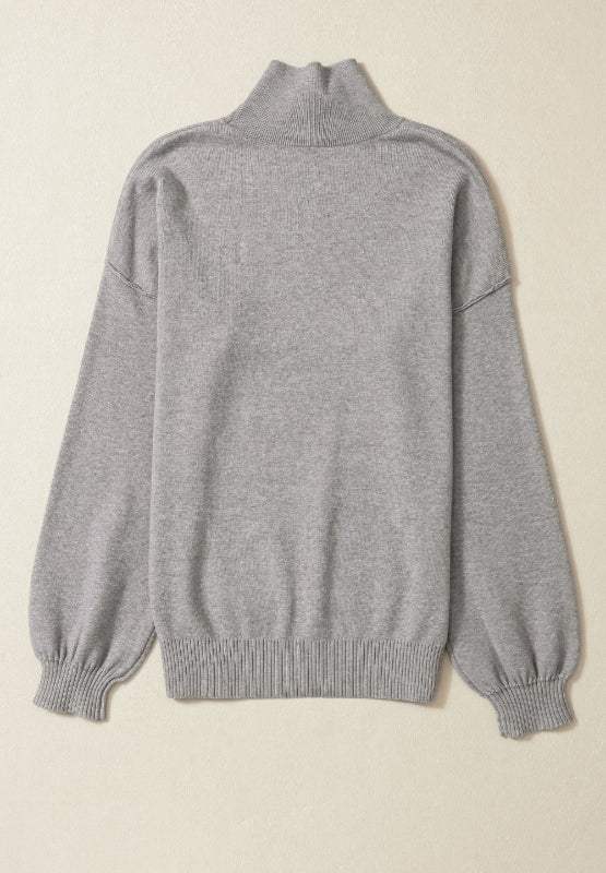 Mock Neck Dropped Shoulder Sweater - Trendsi - Flyclothing LLC