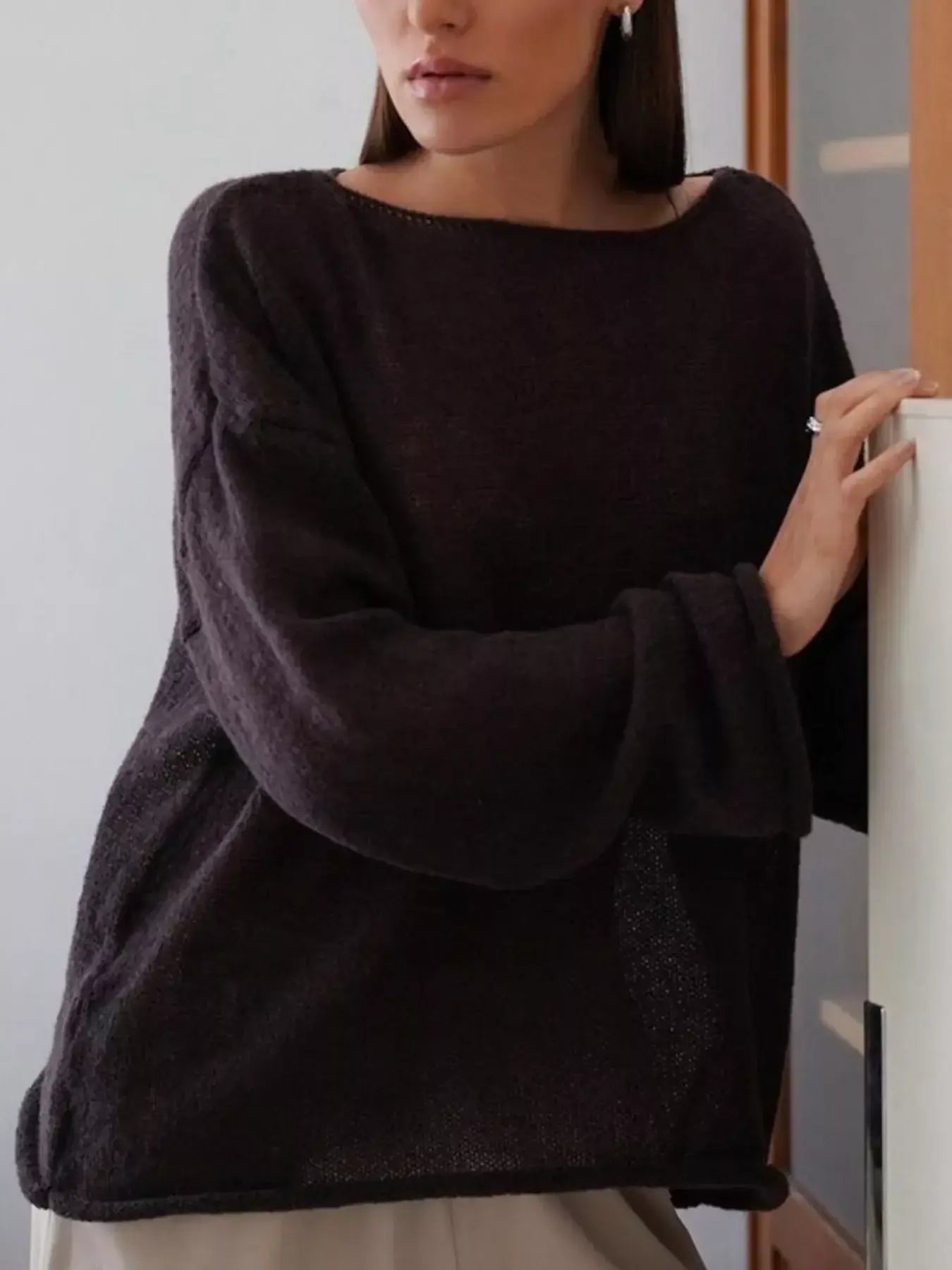 Boat Neck Dropped Shoulder Sweater - Trendsi - Flyclothing LLC