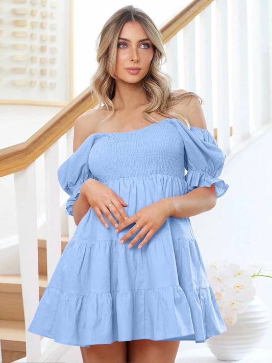 Smocked Flounce Sleeve Mini Dress Trendsi