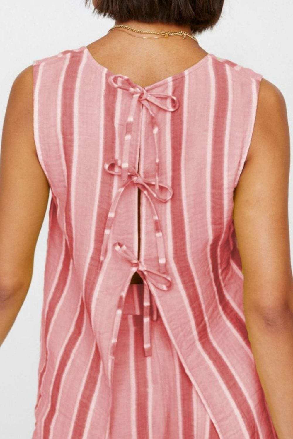 Tied Front Striped Top and Pants Set - Trendsi - Flyclothing LLC