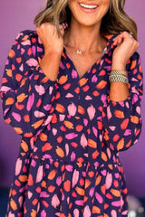 Printed Notched Long Sleeve Dress - Trendsi - Flyclothing LLC