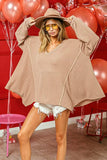 BiBi V-Neck Waffle Uneven Hem Top - Trendsi - Flyclothing LLC