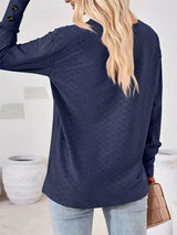 Plus Size V-Neck Textured Long Sleeve T-Shirt - Trendsi - Flyclothing LLC