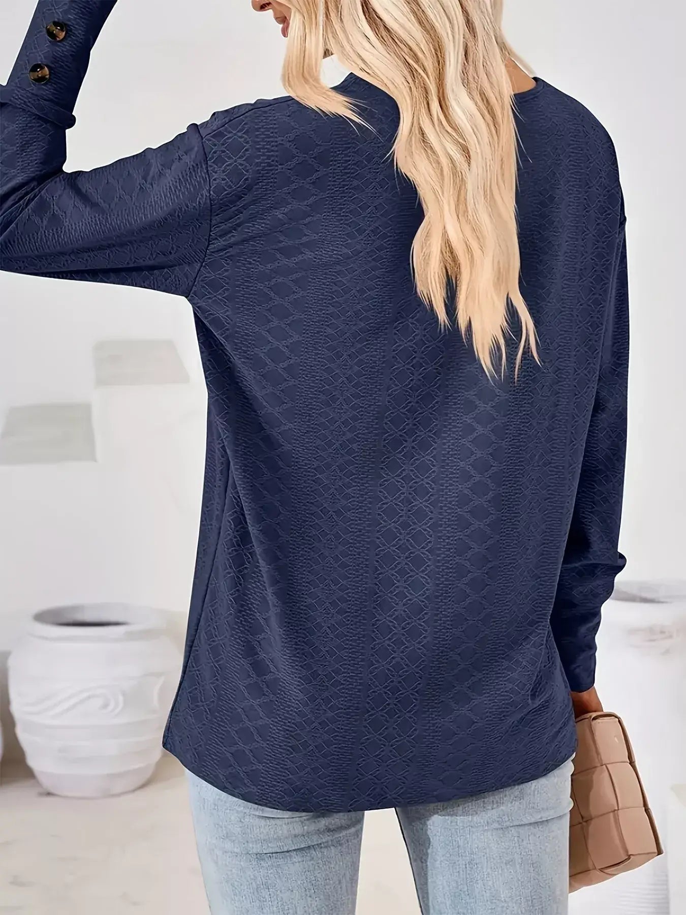 Plus Size V-Neck Textured Long Sleeve T-Shirt - Trendsi - Flyclothing LLC