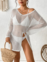 Openwork V-Neck Slit Cover-Up - Trendsi - Flyclothing LLC