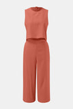 Round Neck Top and Wide Leg Pants Set - Trendsi